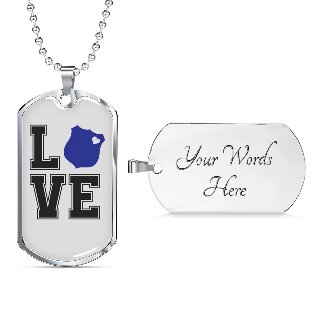 Love Police Personalized Engraved Silver Dog Tag Necklace Custom Name Date Gift